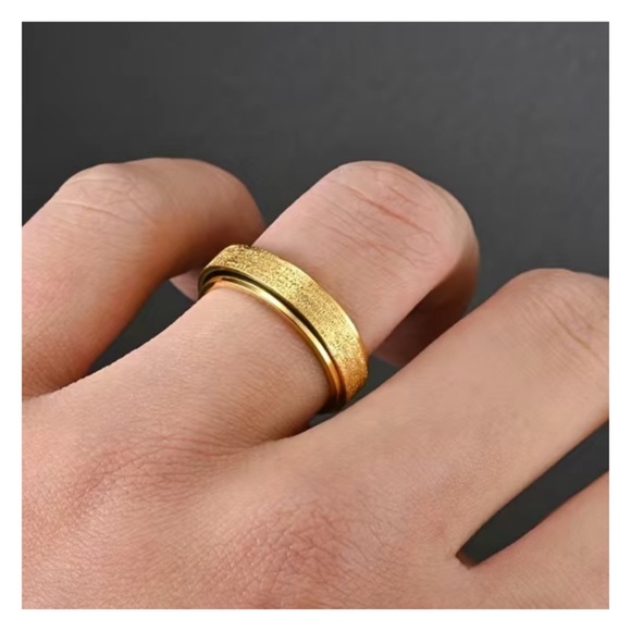 Gold Frosted Sparkly Anxiety Fidget Spinner Ring - Picture 3 of 4